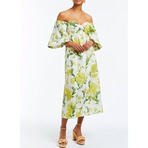 Mestiza New York - Emilie Midi Dress in Yellow & Green Botanic